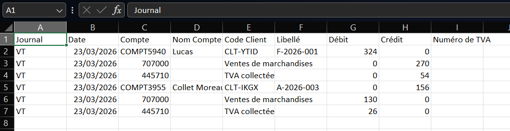 Export CSV factures 
